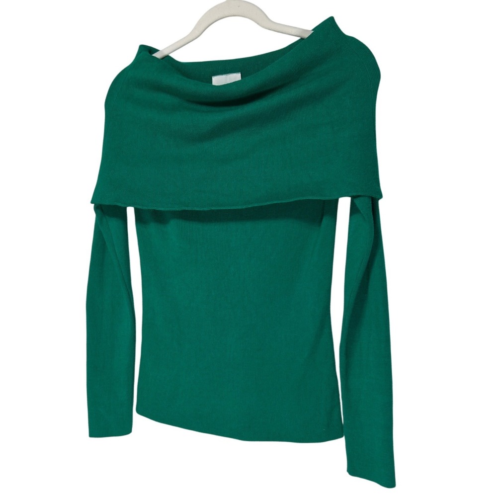 ett:twa Anthropologie Green Off Shoulder Sweater Stretch Ribbed Green Size M EUC
